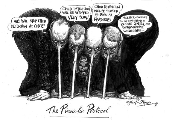 Martin Rowson’s cartoon entitled Pinocchio Protocol